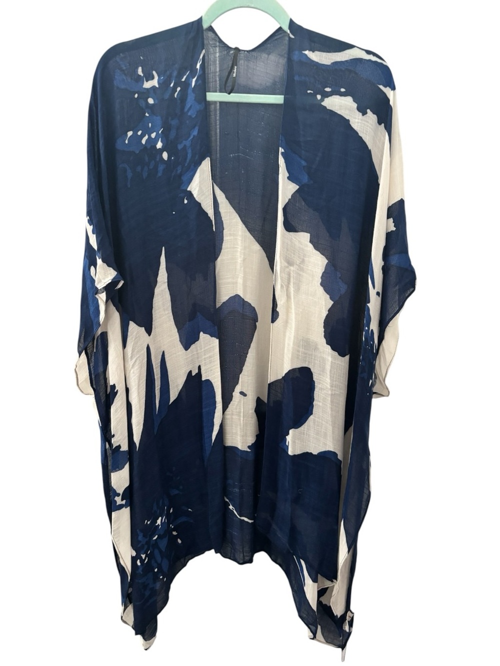Abstract Navy & White Open-Front Kimono RT $36